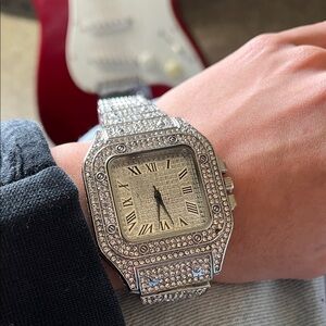Silver Roman Numeral Iced Watch